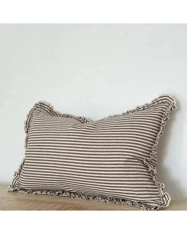 Darcy Dark Brown And White Pinstripe Luxury Cotton Blend Cushion Cover