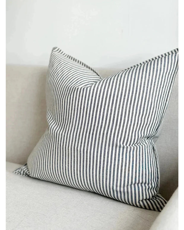 Darcy Navy Blue And White Pinstripe Luxury Cotton Blend Cushion Cover - Soft FurnishingsSoft Furnishings - Lulu Loves Home