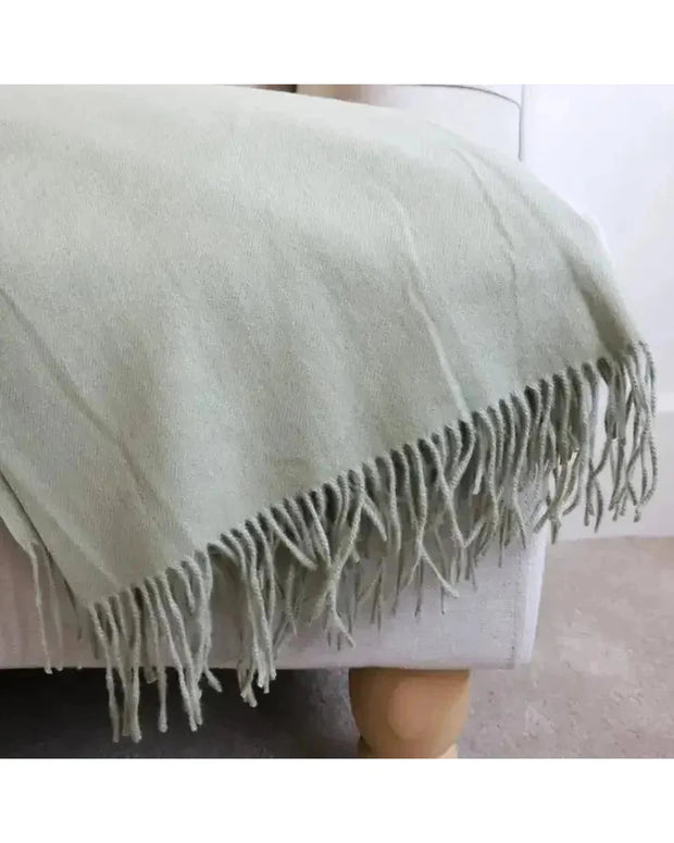 Della Olive Green Fine Knit Tasseled Throw Blanket - Soft FurnishingsSoft Furnishings - Lulu Loves Home