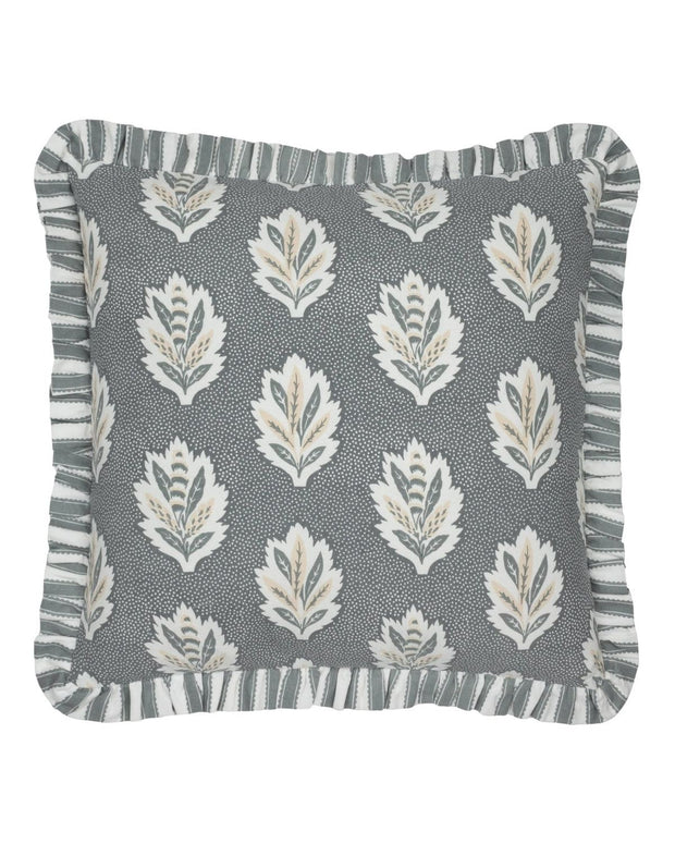 Delph Blue Sessile Leaf Ruffle Cushion Cover