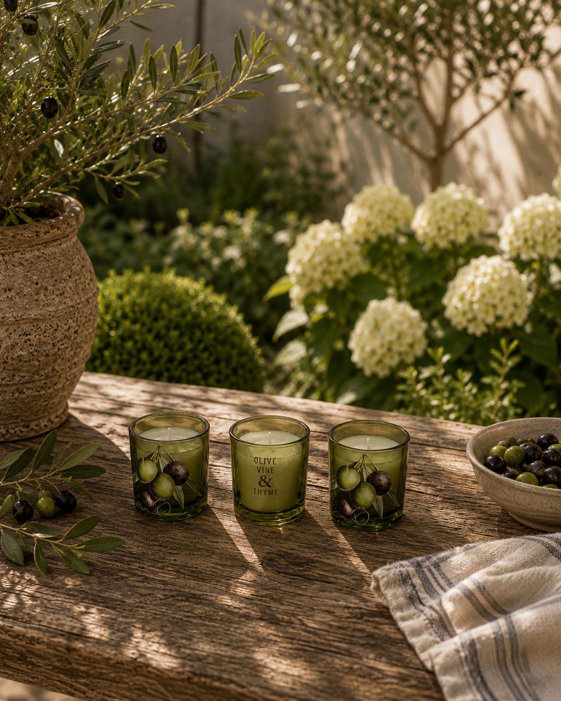 Set of 3 Votive Candles - Olive Vine & Thyme