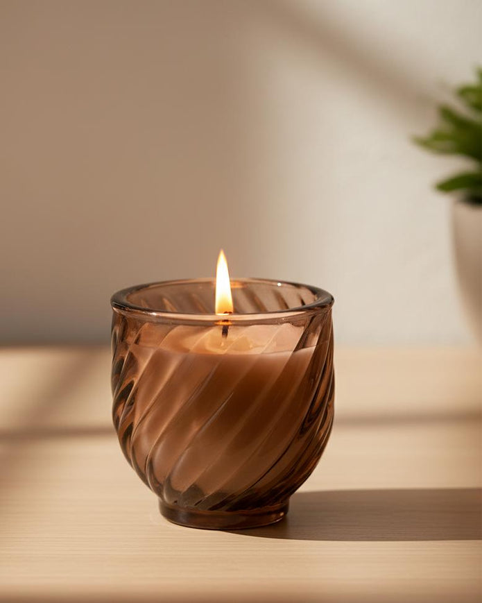 Brown Glass Twisted Candle - Mimosa And Cardamon