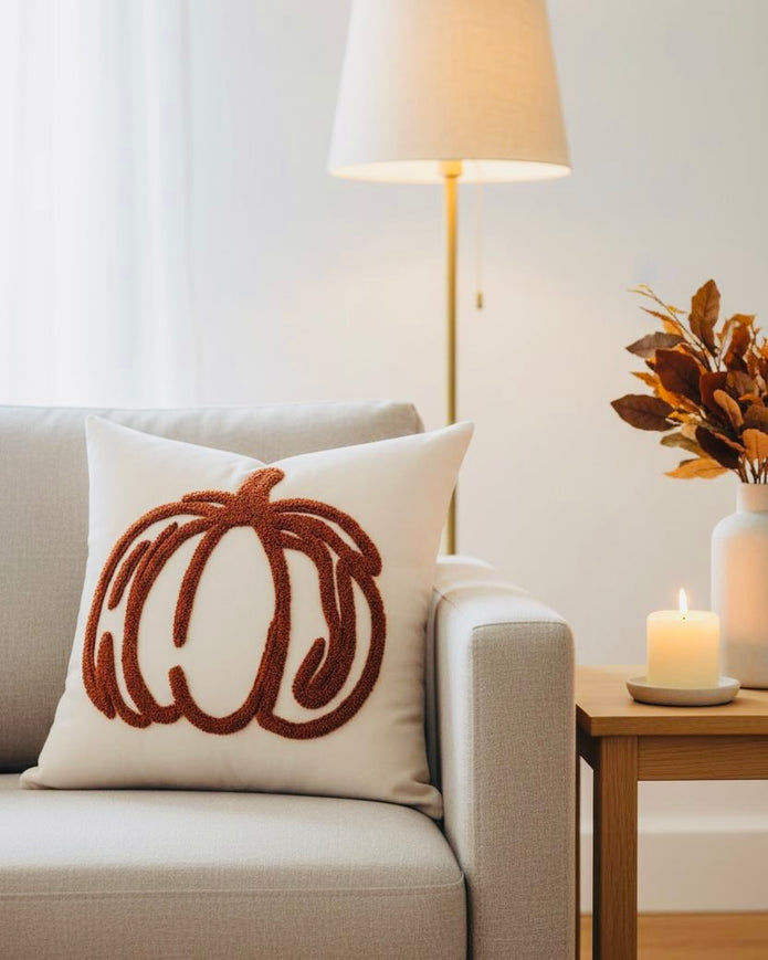 Orange Chenille Pumpkin Cushion Cover