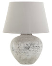 Large ribbed stone table lamp from Hill Interiors with a textured, natural finish suitable for modern lighting decor.