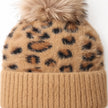 Tan Leopard Print Fluffy Bobble Hat