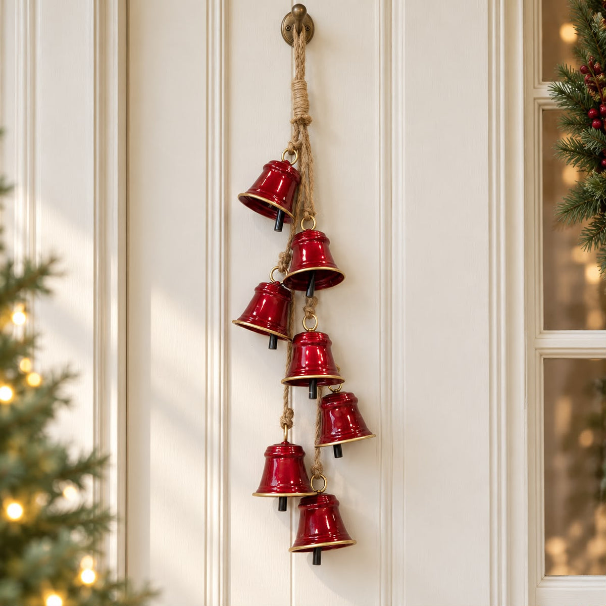 Metal Glossy Red 7 Bell Hanging Garland