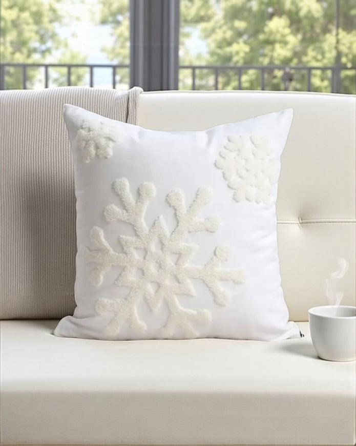 Neutral White Snowflake Cushion Cover