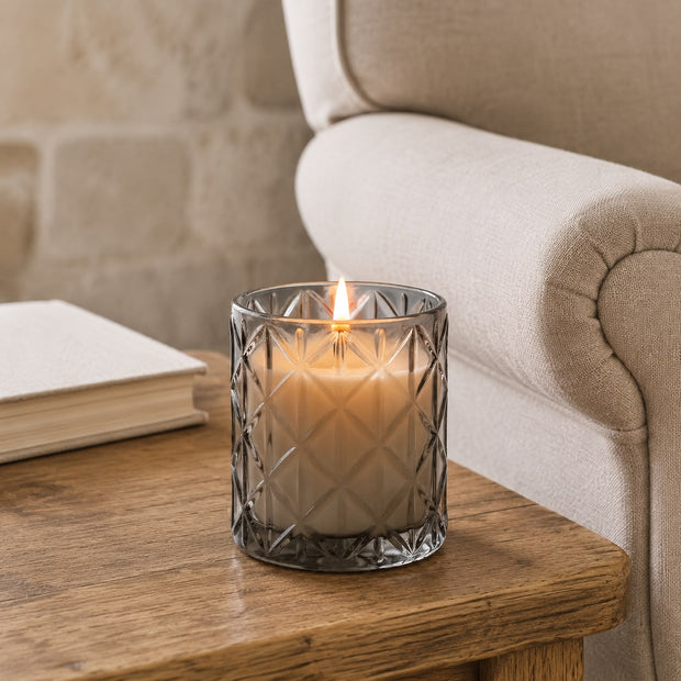Smokey Black Large Diamond Glass Candle - Woodsage & Sea Salt