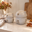 Glazed Ceramic Mushroom House with LED Ornament with Textured Detail