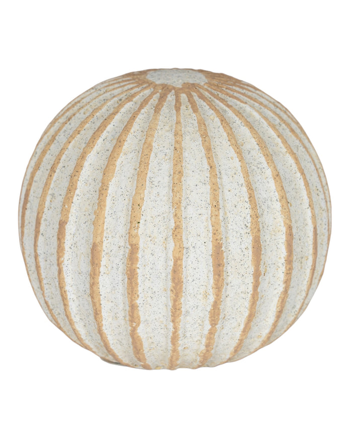 Decorative striped globe-shaped ball from Hill Interiors, ideal for home décor accents in living spaces or shelves.