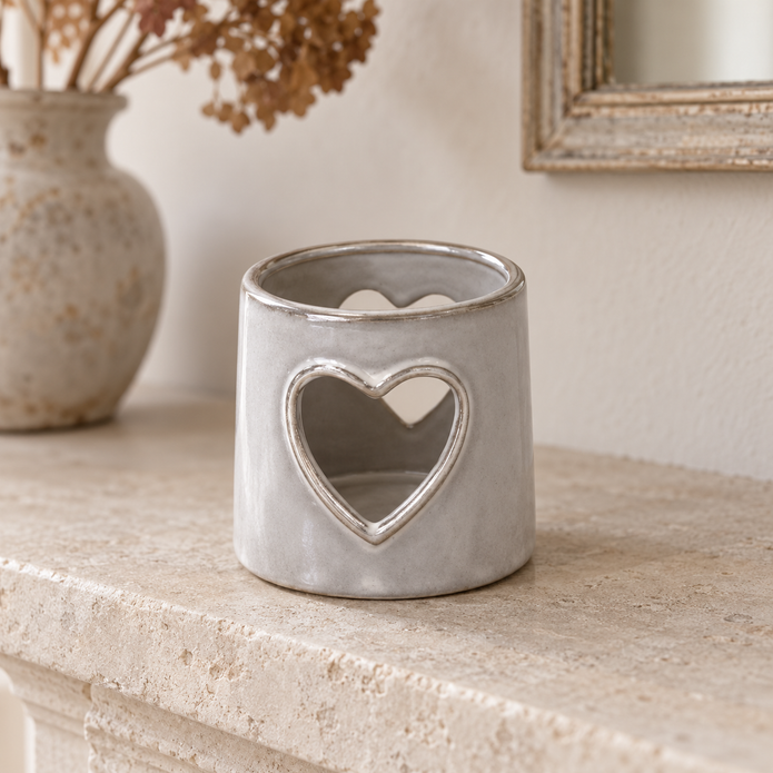 Glazed Ceramic Tealight Holder With Heart Cut Out