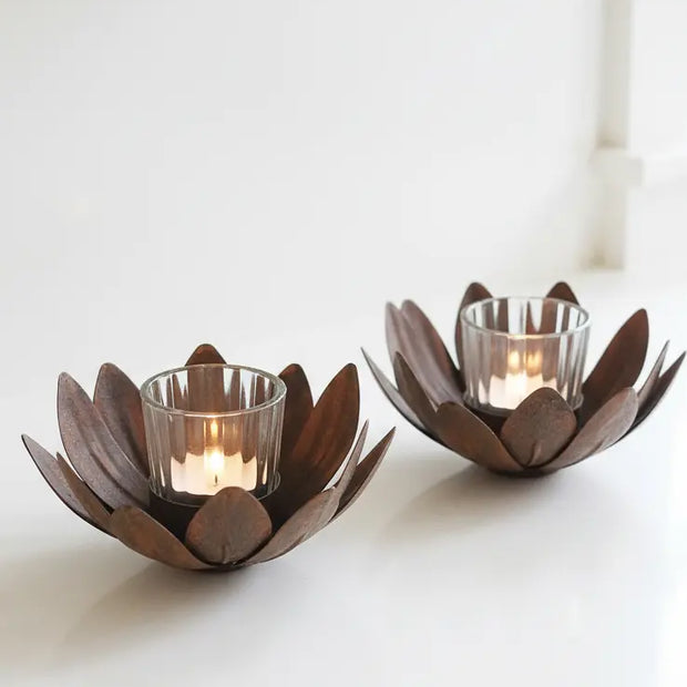 Rustic flower glass tealight candle holder from Terrace & Garden Ltd, designed for home decor with a floral glass pattern.