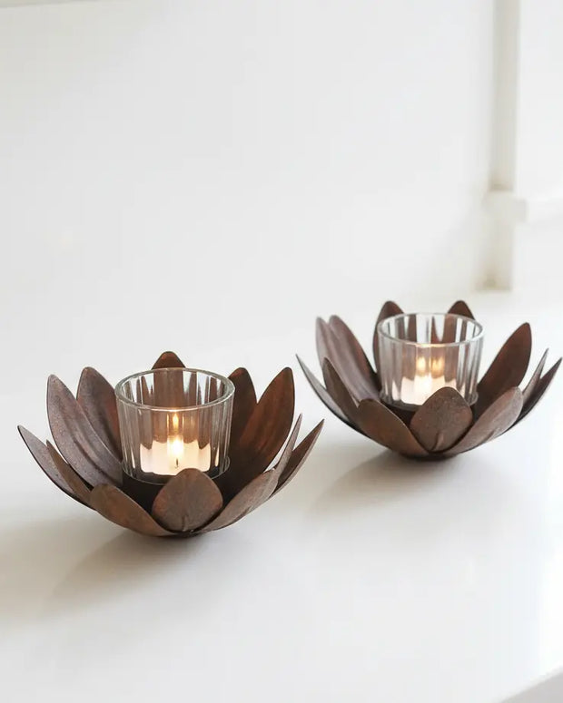 Rustic flower glass tealight candle holder from Terrace & Garden Ltd, designed for home decor with a floral glass pattern.