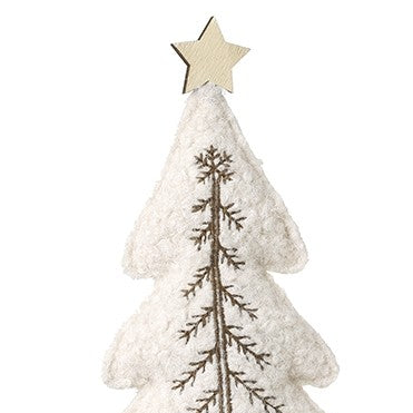Tall Felt Tree With Star On Wood Base, close-up of the gold star and embroidered felt branches