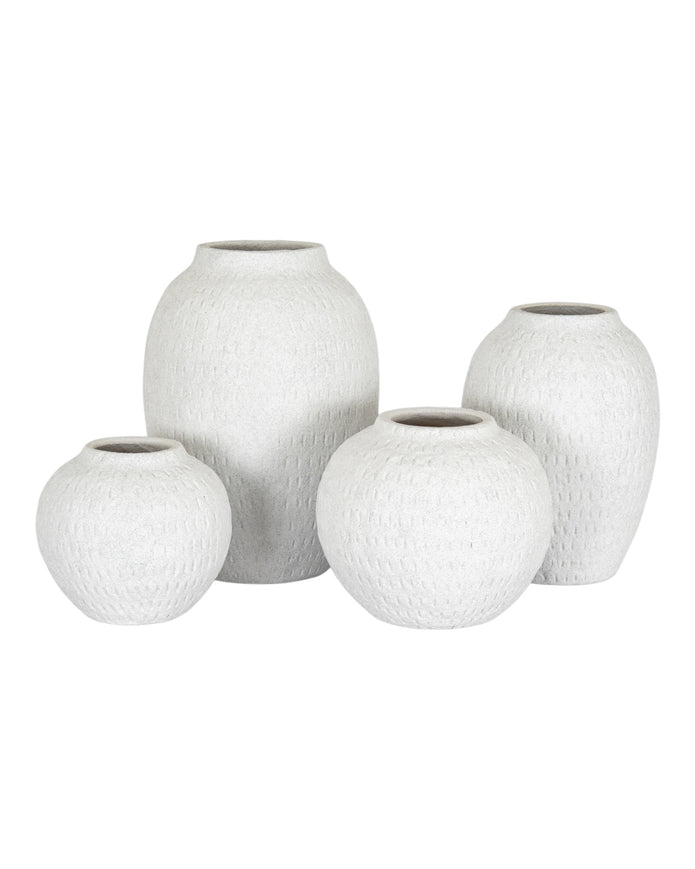 Ashen white matte round vase by Hill Interiors, featuring a smooth, modern design perfect for contemporary home decor.