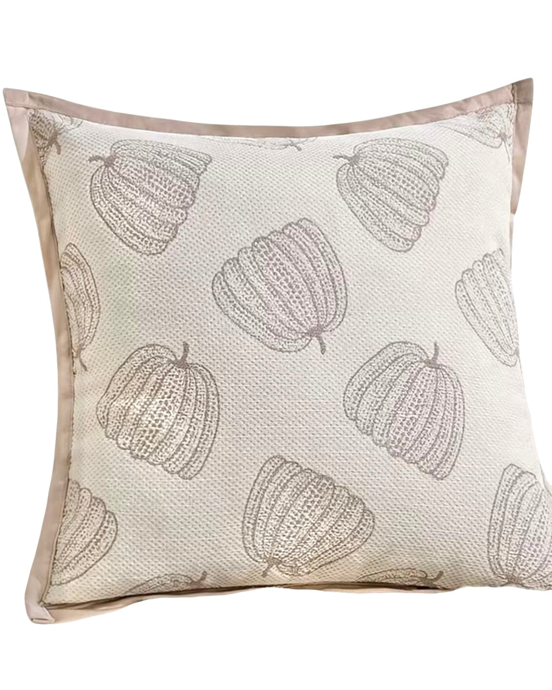Neutral Beige Printed Pumpkin Cushion Cover
