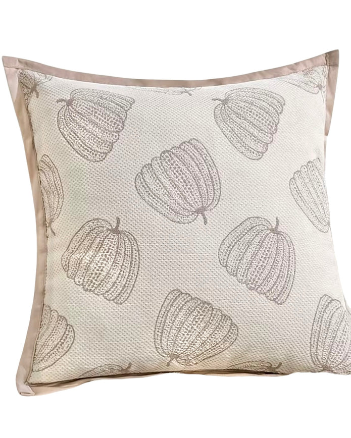Neutral Beige Printed Pumpkin Cushion Cover