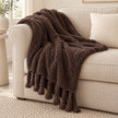 Chocolate Brown Sherpa Tasselled Blanket Throw