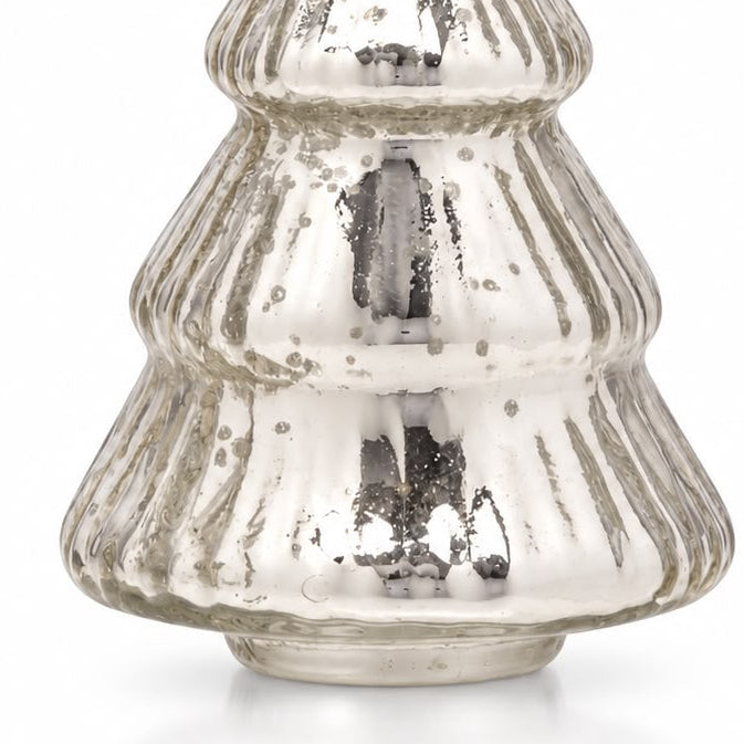 Silver glass Christmas tree hanging decoration by Widdop & Co, featuring a shiny, reflective ornament for holiday decor.