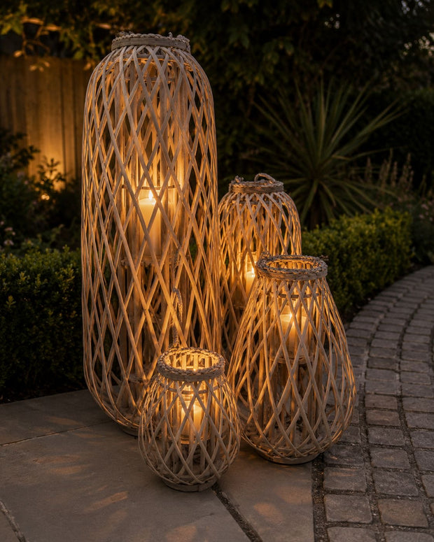 Natural Rattan Wicker Bulbous Garden Candle Lantern