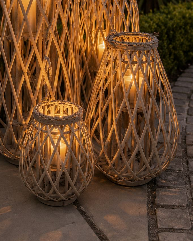 Natural Rattan Wicker Bulbous Garden Candle Lantern