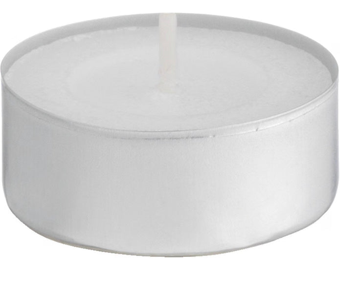 Set of four unscented large maxi tealight candles from Ancient Wisdom, shown in a close-up image.