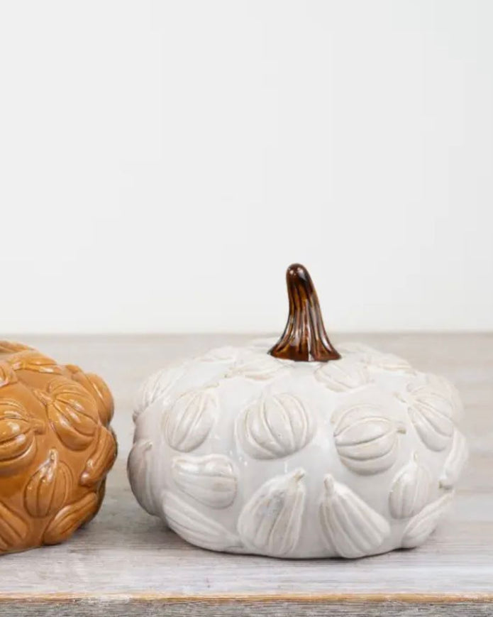 Large Neutral Ceramic Pumpkin Decor