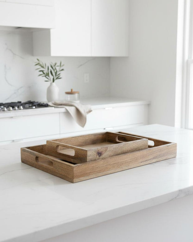 Wooden Handled Trays - Set of Two