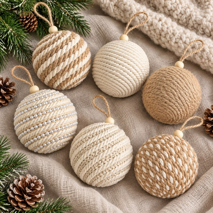 Neutral Beige and Cream Rustic Rope Bauble