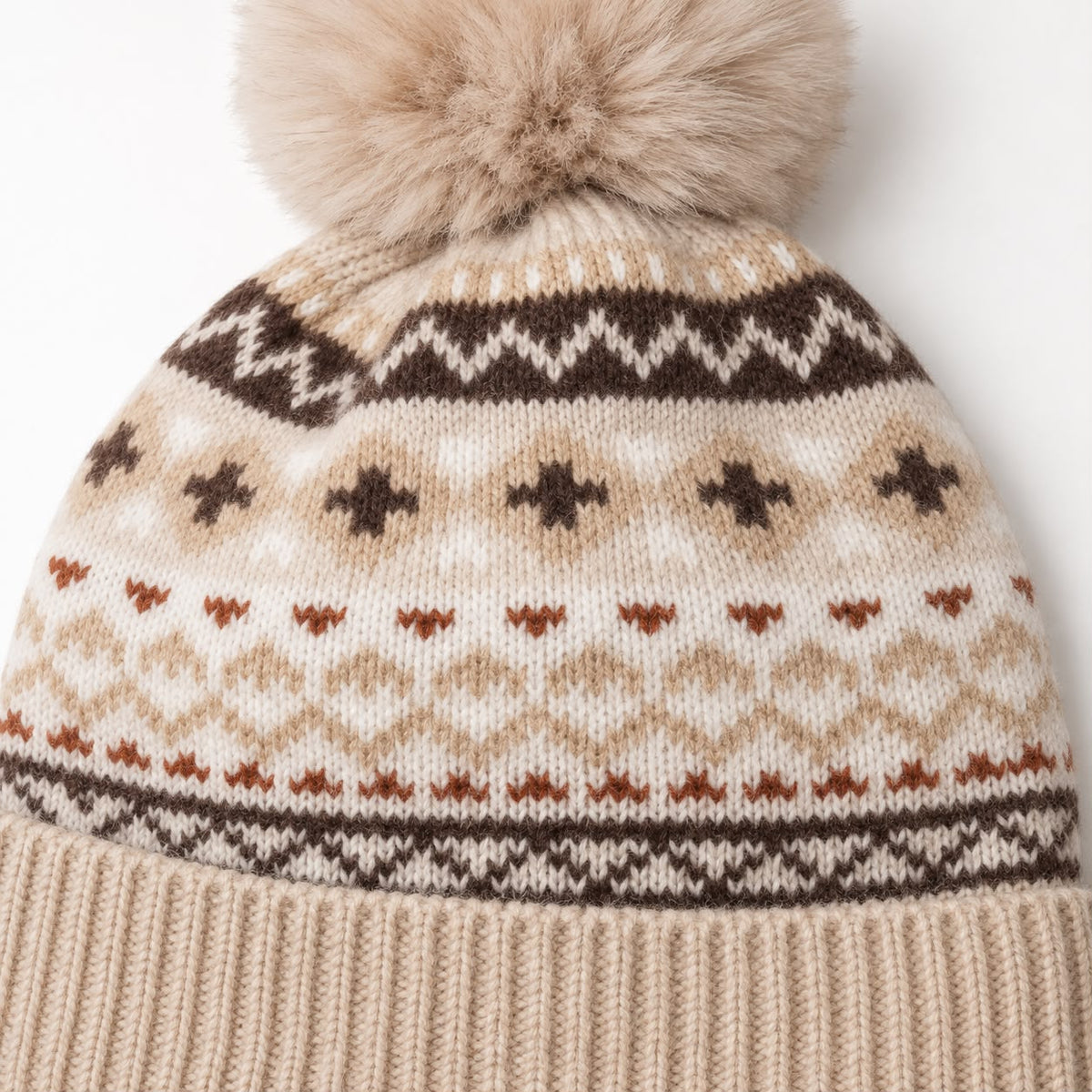 Beige Nordic Cosy Bobble Hat