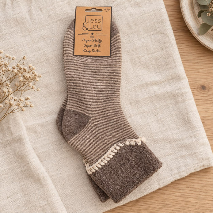 Oatmeal Thin Stripe Cuff Cosy Socks
