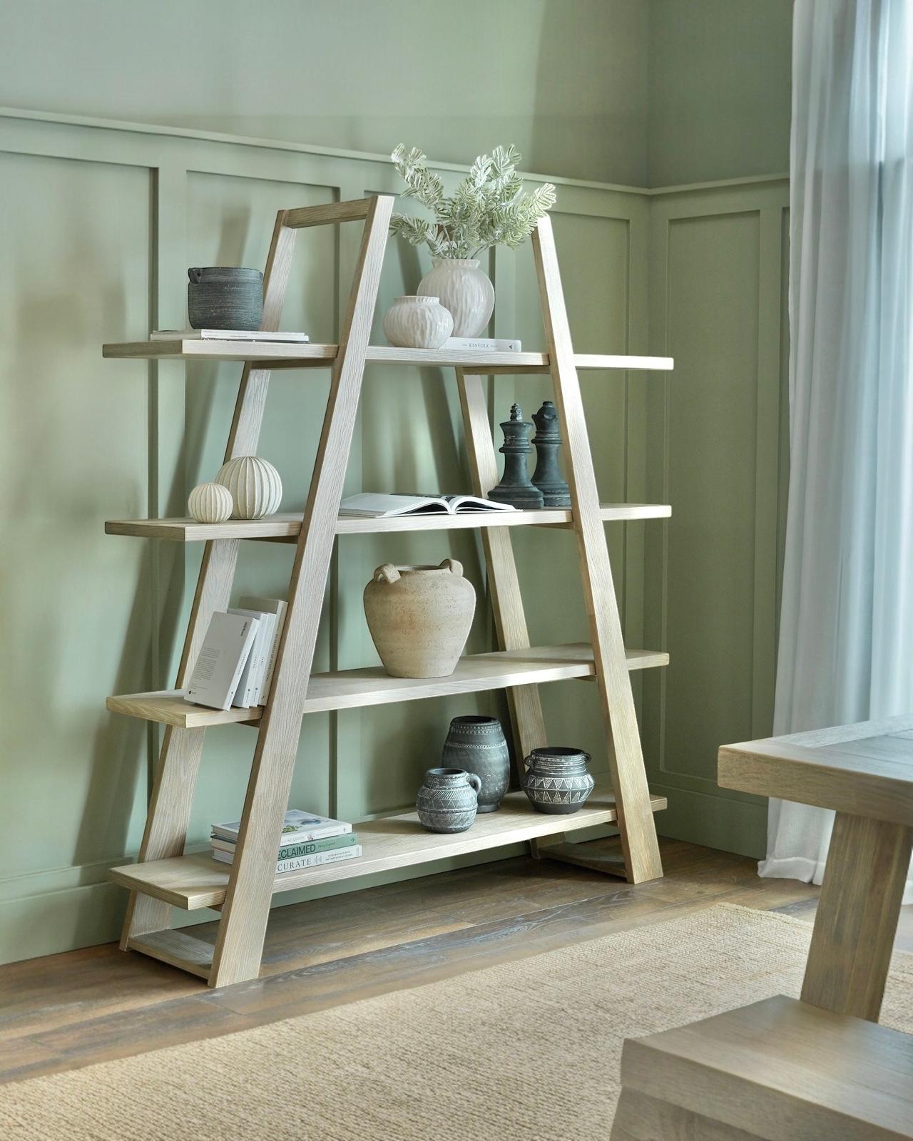 Hill Interiors Haldon Collection 4 Shelf Apex Shelving Unit with wooden shelves and modern design for versatile storage.