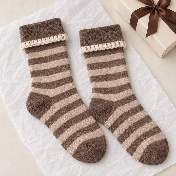 Cosy Cuff Socks - Beige Stripe