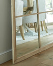 Large washed wood rectangle window-framed mirror by Hill Interiors, showcasing a rustic, vintage-inspired bathroom or living room decor.