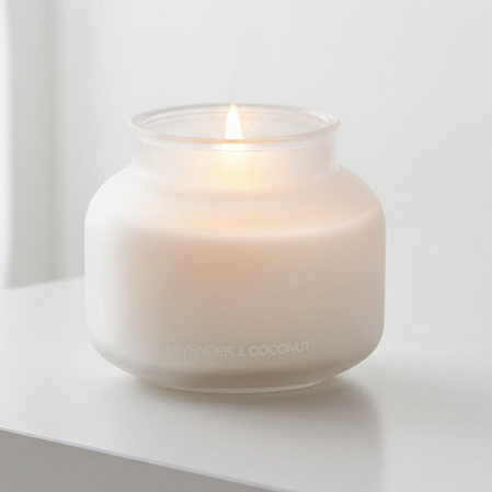 Large Candle Lavender and Coconut Scent - Frosted Lilac