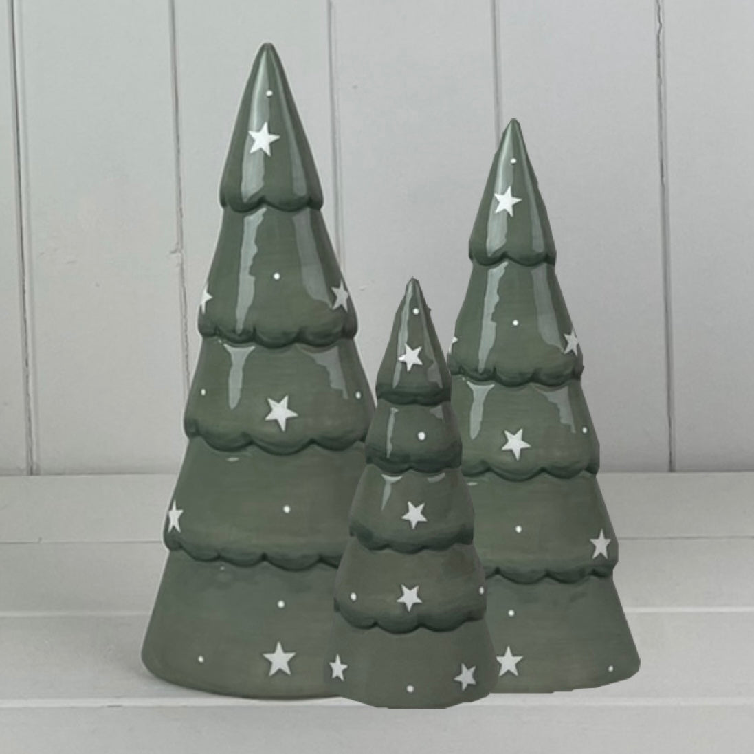 Sage Green Ceramic Tree with White Star Detail