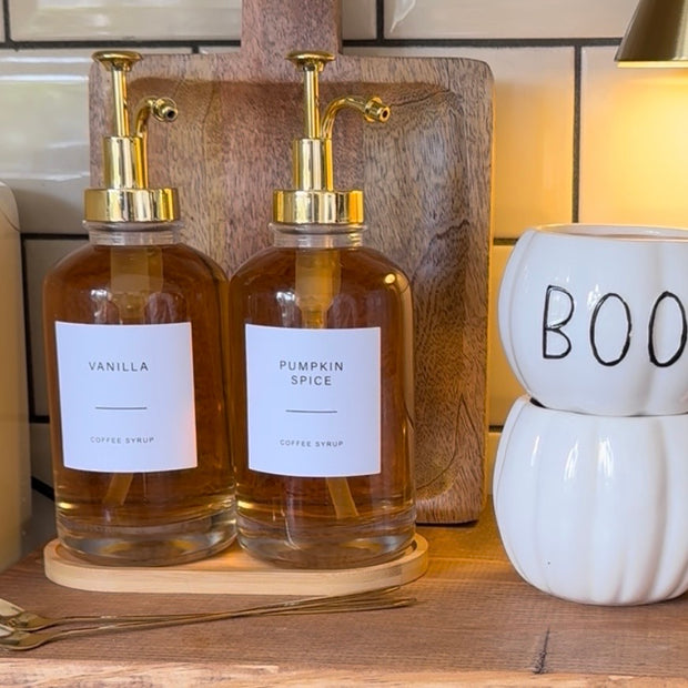 Gold Coffee Syrup Dispenser & Label Set