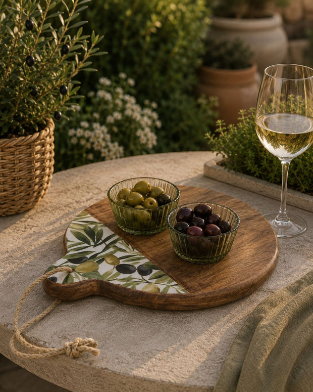 Olive Pattern Mango Wood + Melamine Round Chopping Board