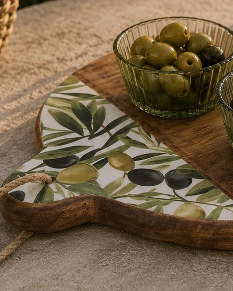 Olive Pattern Mango Wood + Melamine Round Chopping Board