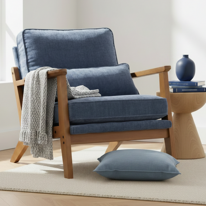 Blue Retro Wooden Framed Arm Chair