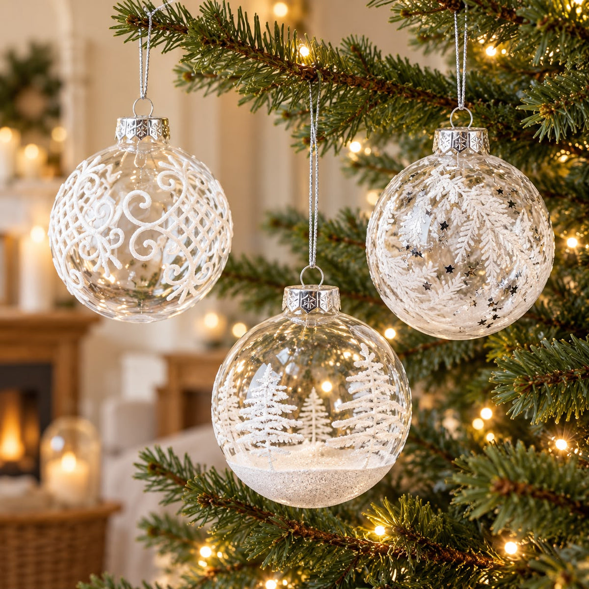 Shatterproof Acrylic Clear And White Sparkly Bauble