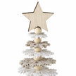 Beige And White Felt Snowflake Tree, close-up of the wooden star and felt snowflake layers