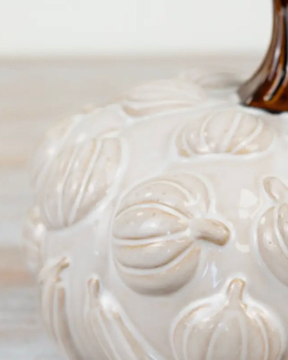 Large Neutral Ceramic Pumpkin Decor