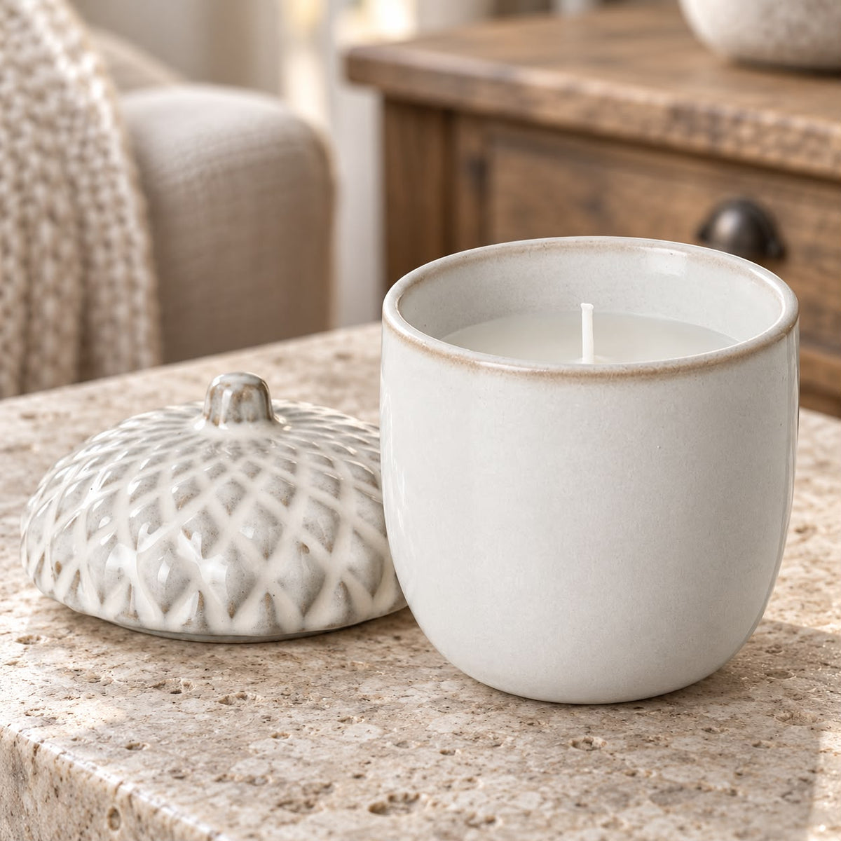 White Porcelain Acorn Candle Pot
