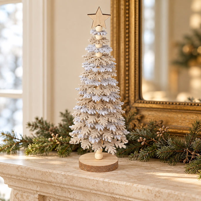 Beige And Grey Felt Snowflake Tree