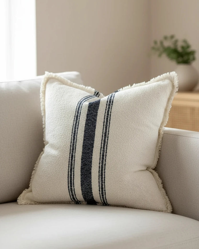 Ellie Navy Blue And Cream Stripe Cotton Cushion Cover - Soft FurnishingsSoft Furnishings - Lulu Loves Home