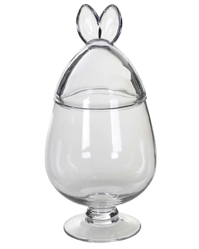 Extra Large Glass Lidded Bonbon Jar With Bunny Rabbit Ears