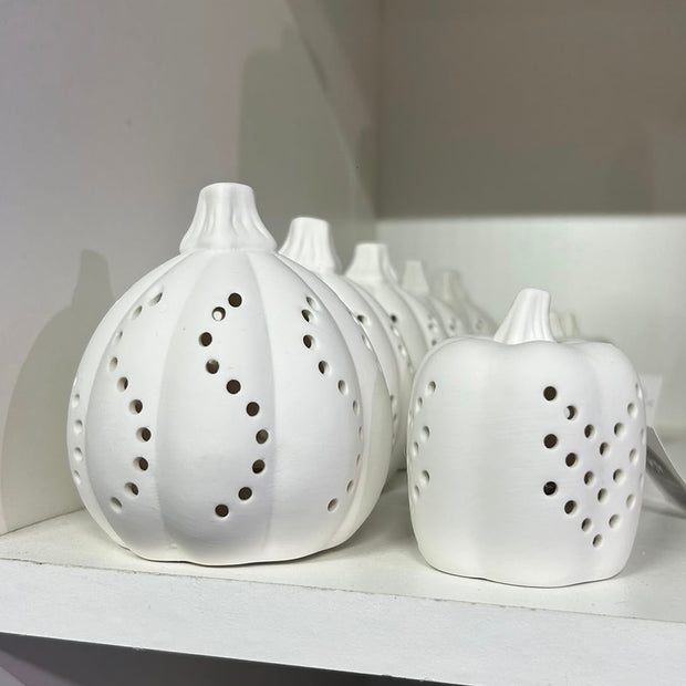 White Ceramic Light Up LED Pumpkins – Elegant Illuminated Autumn Decoration - Set of Two
