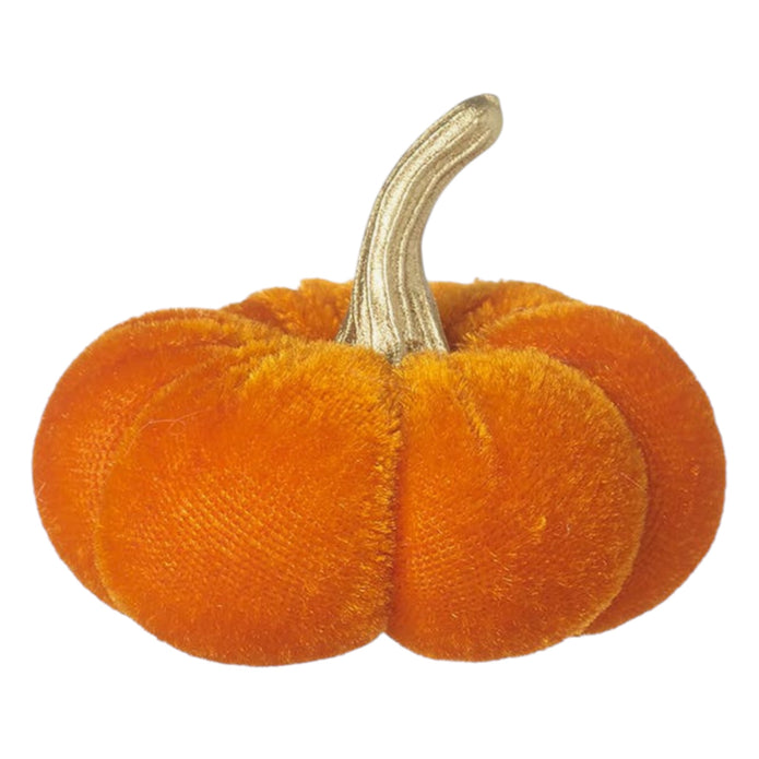Mini Orange Velvet Pumpkin With Gold Stem