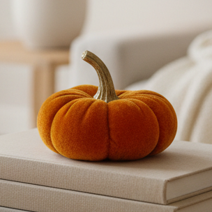 Mini Orange Velvet Pumpkin With Gold Stem